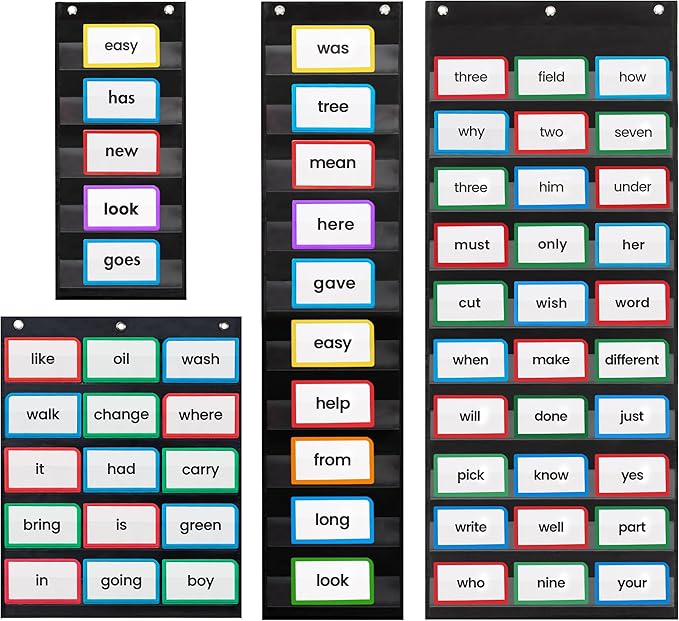 Essex Wares - 9"x22", 9"x44", 17"x22", and 17"x44" Pocket Chart, Black - Sturdy Variety Pack Pocket Chart for Classroom for Sentence Strips - Easy to Use & Hang, Reusable Black Pocket Chart