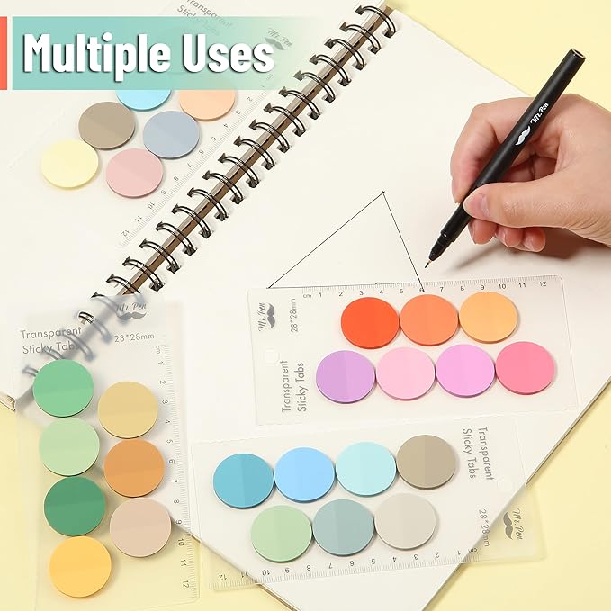 Mr. Pen- Round Transparent Sticky Notes, 1.1” Diameter, 14 Pads, 560 Sheets, Colorful, Water-Resistant See-Through Sticky Notes & Fineliner, Smooth Writing, Note Tabs for Bible Journaling, Studying