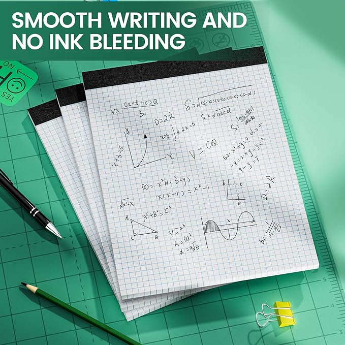 Graph Paper 8.5 X 11, 6 Pack, 4x4 Quad Ruled, Grid Paper Pad 8-1/2" X 11", Grid Pad 8.5 X 11.75, Engineering Notebook, Easy Tears Off, White 70 Gsm Graft Paper