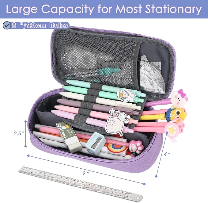 FlowFly Large Capacity Pencil Case for Kids, Boys & Girls – Zippered Multi-Functional Pen Pouch, Soft & Portable Pencil Bag for School, Teens, Students, Purple