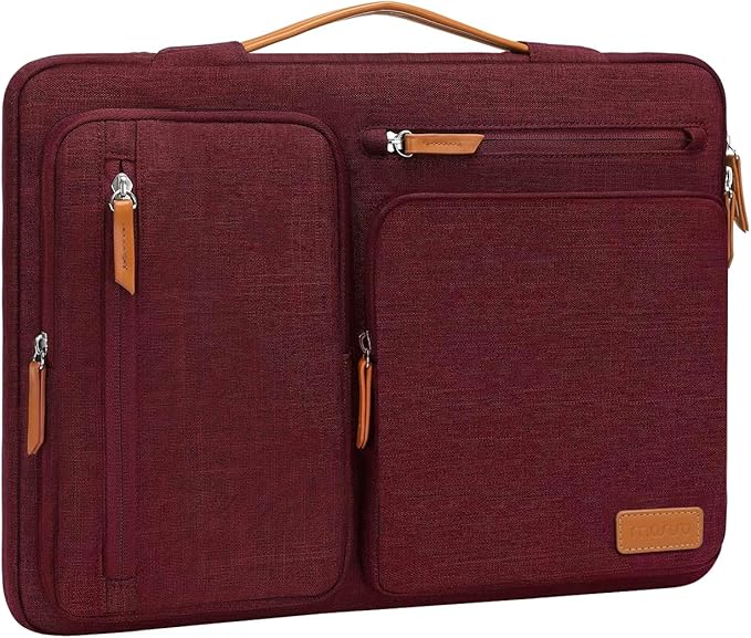 MOSISO 360 Protective Laptop Case 13.3 inch, 13-13.3 inch Laptop Sleeve Compatible with MacBook Air/Pro 13 / Pro 14,HP Dell Acer ASUS,Side Open Carrying Case with 4 Zipper Pockets&Handle, Wine Red
