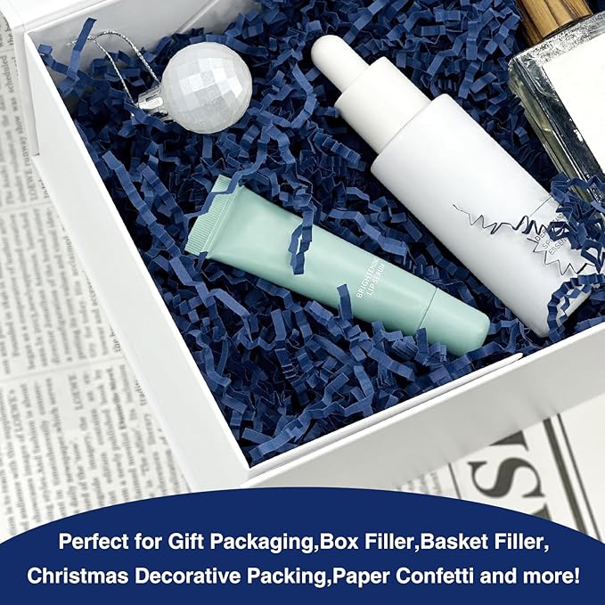 1LB Crinkle Cut Paper Shred Filler for Gift Box Bag and Basket On Father's Day(Navy Blue）
