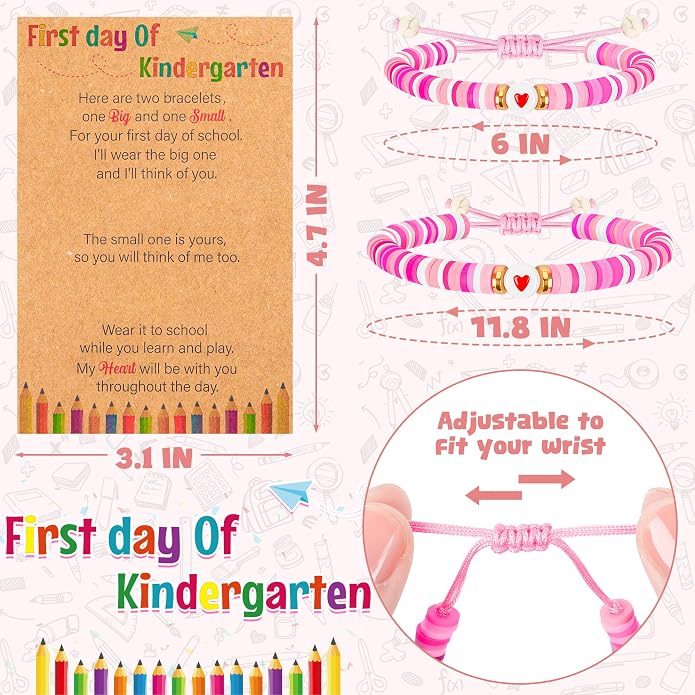 Back to School Supplies, First Day of Kindergarten Bracelet, Back to School Bracelet Mommy and Me, Prek Matching Wish Bracelets Set, Adjustable Bracelet for Boys Girls Gifts Stuff Bulk