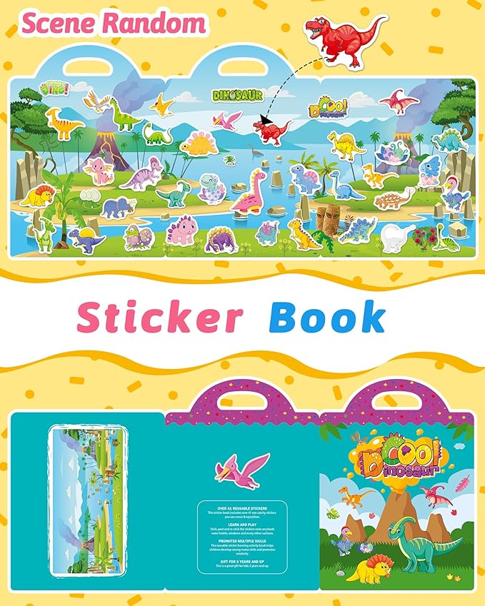 Benresive Reusable Sticker Book for Toddlers & Stickers for Kids, Toddler Travel Toys, Craft Activities, Boys & Girls Birthday Gifts