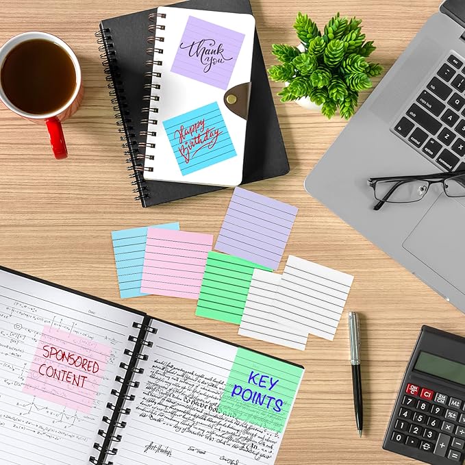 SYMDROMIA 6 Pads Lined Transparent Sticky Notes, 3"x3" 6 Soft Color Clear Translucent See Through Sticky Notes with Lines for Office School Planner Supplies Aesthetic Bible Annotation Markers Tabs