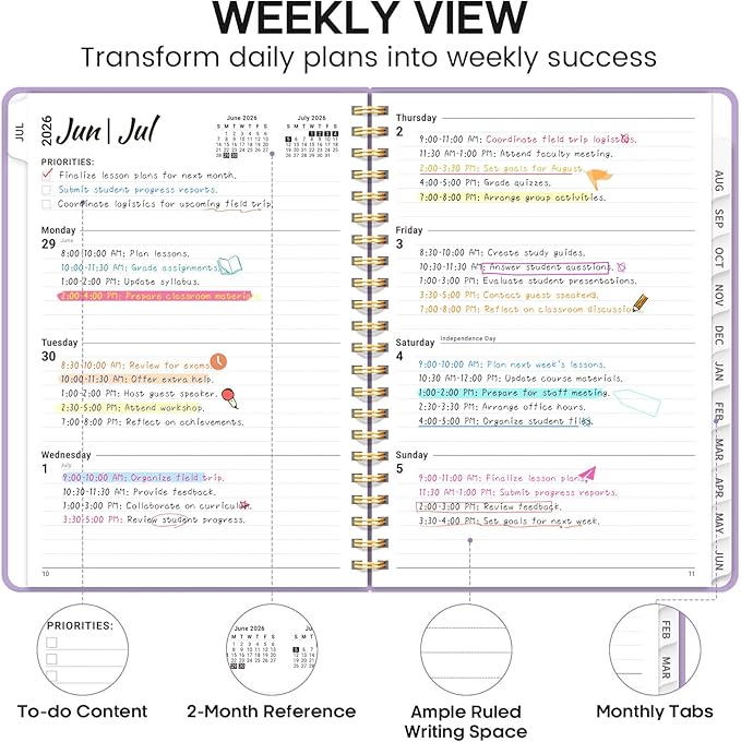 8.5" x 11" Academic Planner 2026-2027, Weekly & Monthly Calendar Planner Book, July 2026 – June 2027, Large Hardcover Organizer with Tabs, Perfect for Teachers, Students, Women & Men – A4, Lavender