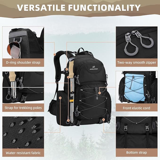 Maelstrom 40L Waterproof Hiking Backpack, Lightweight Travel Daypack | Rain Cover,Hydration-Ready, Tripod Straps, Load Compression, Survival Whistle, Perfect For Men, Women,Camping,Travel