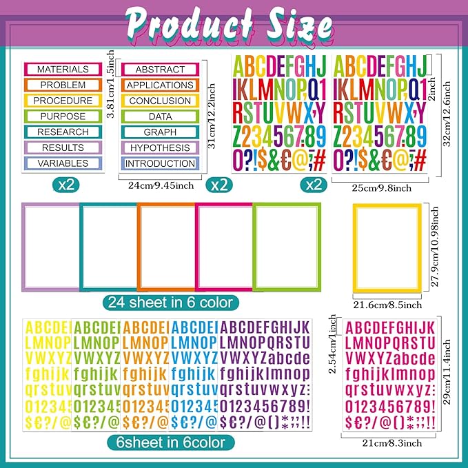 PerKoop 36 Sheets Science Fair Board Poster Boards Supplies 24 Self Adhesive Presentation Subtitles 4 Science Fair Project Titles 8 Personalized Letter Sticker for Classroom(Neon Color)