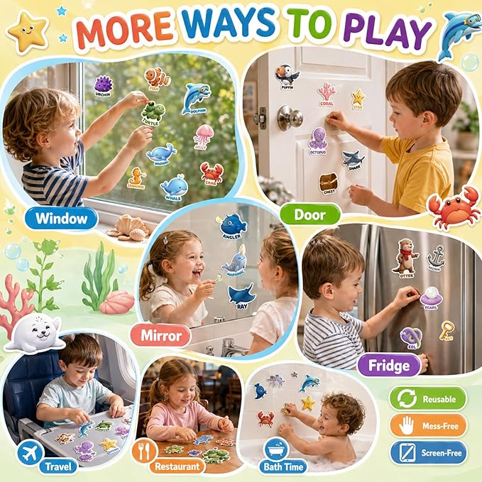 6 Sets Reusable Sticker Books for Toddlers 3-6, Jelly Sticker Book Toddlers 1-3, Kids Sticker Activity Toys 3 4 5 6, Waterproof Travel Books Girls & Boys
