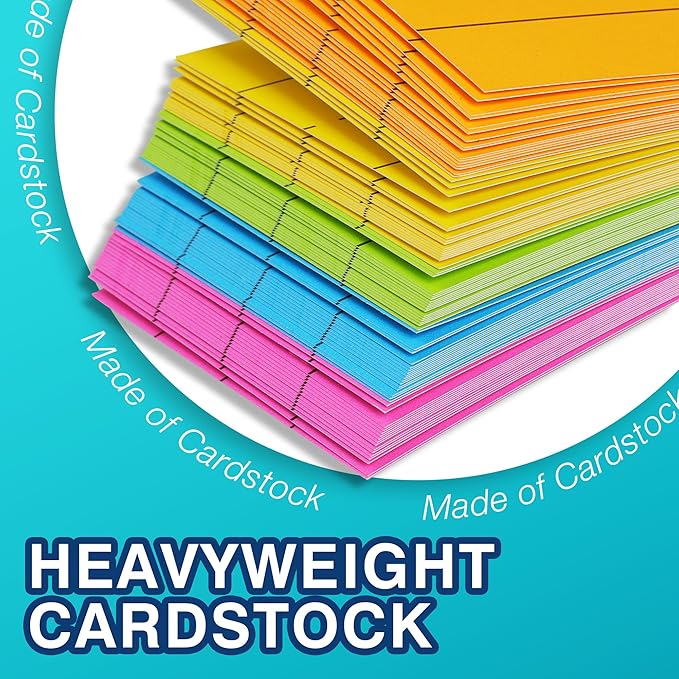 Chell Short Sentence Strips Cardstock 3” x 12”, Colored Ruled Word Learning Strips Nameplates for Teacher Supplies, Pack of 80