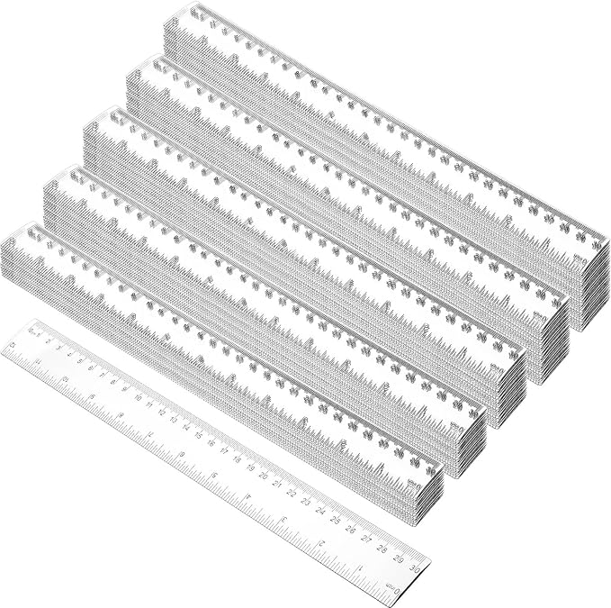 Zonon 100 Pcs 12 Inch Rulers Bulk Clear Plastic Straight Ruler for First Day of School Gift Back to School Supplies Flexible Measuring Tool with Centimeters and Inches for Student Office