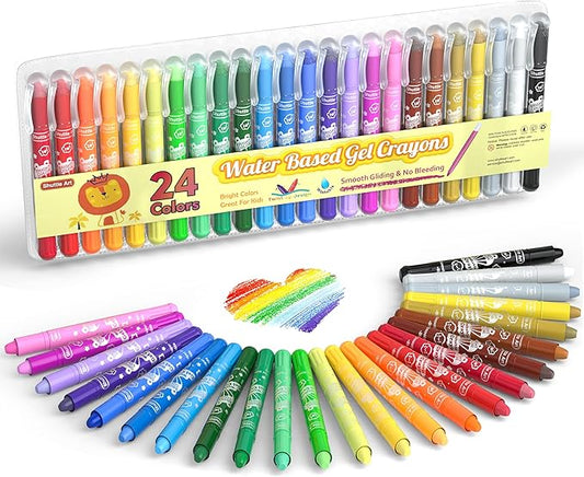 Shuttle Art 24 Colors Gel Crayons for Toddlers, Non-Toxic Crayons Set for Kids Children Coloring, Crayon-Pastel-Watercolor Effect, Ideal for Paper