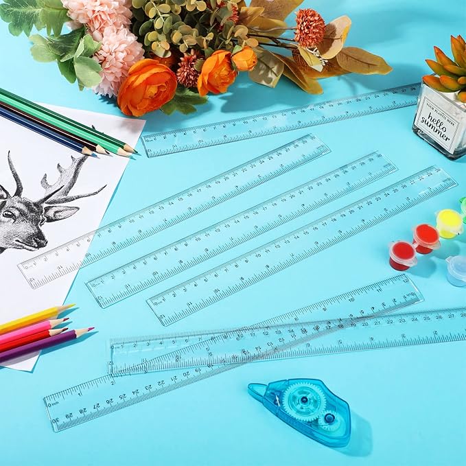Zonon 60 Pcs 12 Inch Rulers Bulk Clear Plastic Straight Ruler for First Day of School Gift Back to School Supplies Flexible Measuring Tool with Centimeters and Inches for Student Office