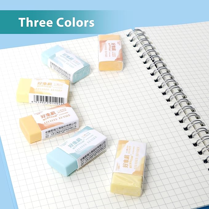 Smilo 24 Pack Pencil Erasers for Colored Pencils, Soft Erasers that Won't Tear Paper, Latex-Free Bulk Erasers for School Office Art Drawing, Smudge-Free Magic Rub for Teens Adults