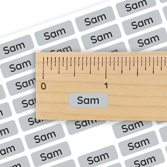 Mini Name Labels (175) - Custom Personalized Name Labels for Labeling Tiny Items, Washer and Dryer-Safe Waterproof Labels for Daycare, Preschool, and School - Grey