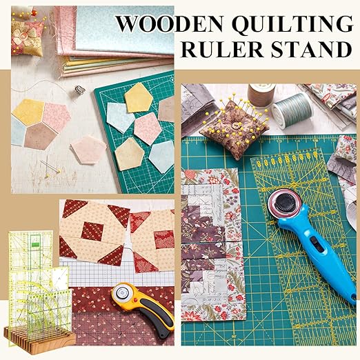 Pinkunn 1 Piece Wooden Quilting Ruler Holder Organizer 6 Inch 12 Slot Grids Ruler Rack for Quilting and Sewing, Ideal for Home Office Desk Storage(Brown)