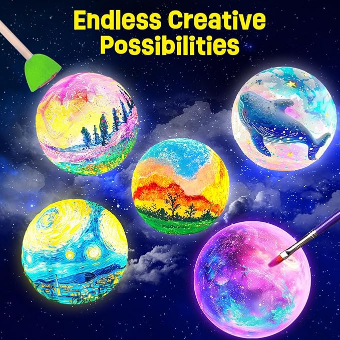 LAOESE Paint Your Own Moon Lamp Kit, Cool Gifts DIY 3D Moon Night Light, Arts and Crafts for Kids Ages 8-12, Space Art Supplies Craft Kits, Girls Boys Birthday Gifts for Kids Ages 3 4 5 6 7 8-12+