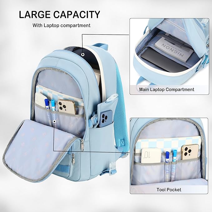 Hidds Laptop Backpacks 15.6 Inch College Backpack Elementary Middle High School Bag Large Cute Bookbags Anti Theft Travel Back Pack Casual Daypack Kids Book Bag for Teens Girls Women Students-Blue