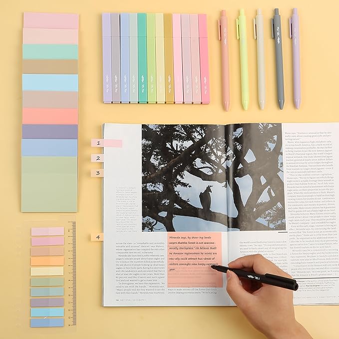 Mr. Pen- Aesthetic Book Annotation Kit, 38 pcs, 12 No Bleed Aesthetic Highlighters, 5 Gel Pens Black Ink, 700 Transparent Sticky Notes & Tabs for Study, Bible Journaling, Planner, Mothers Day Gift