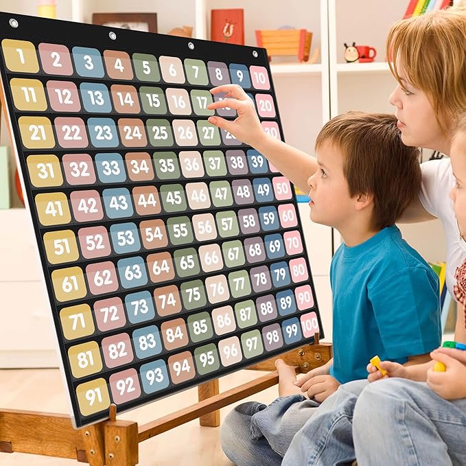 Yoink Hundreds Pocket Chart with 120 Double-Sided Cards, 1-100 Boho Number Pocket Chart for Classroom, Homeschool Counting, Teacher Supplies(Black)