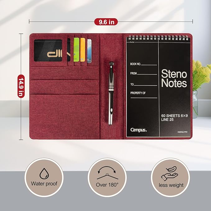 Journal Cover for Rocketbook Flip | 6"x9" Steno Pad Holder & Top Spiral Notebook Cover | Waterproof Folio with Pen Loop & File Pocket for A5, Executive Size Notebooks (Red)