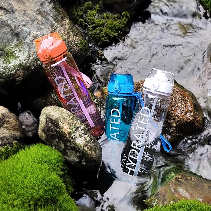 GOPPUS Water Bottle Clear Water Bottles 32oz Motivational with Time Marker Tritan BPA Free Sports Water Bottles Wide Mouth for Gym Travel Home School Office