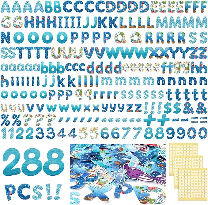 221 Pcs Ocean Bulletin Board Letters, Round Alphabet Number Punctuation Symbol Combo Letter Cutouts, Under The Sea Classroom Decor for School Classroom Chalkboard Poster Bulletin Board Wall