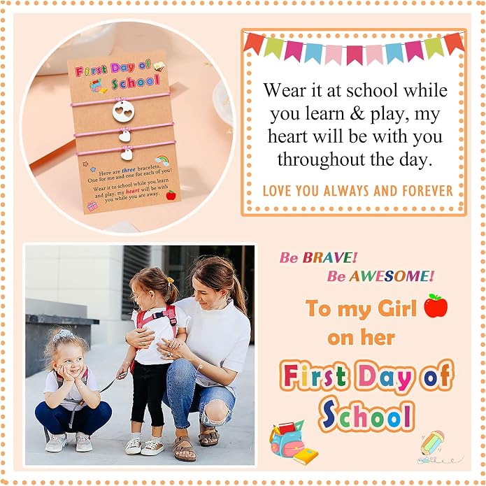 3PCS First Day of Preschool/Kindergarten/1st Grade Gift, Back to School Bracelets Set for 3