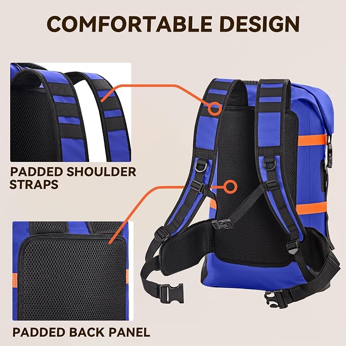 HEETA Dry Bags Waterproof Backpack 40L for Men & Women, Roll Top Heavy Duty | Cushioned Hiking Backpack, for Kayaking Boating Paddle Boarding Fishing Travel Camping Beach Vacation Cruise Ship Essentials