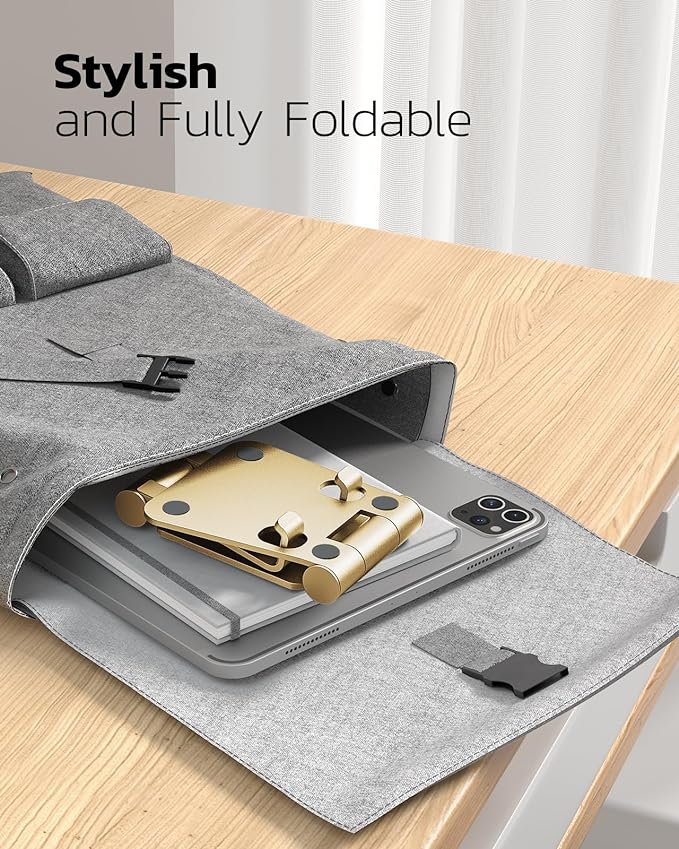 Nulaxy Dual Folding Cell Phone Stand, Fully Adjustable Foldable Desktop Phone Holder Cradle Dock Compatible with iPhone 17 16 15 14 13 12 11 Pro Xs Xs Max Xr X 8, Nintendo Switch, All Phones - Gold