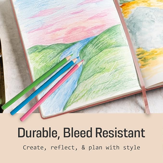 BROWNSTONE JOURNALS A5 Sketch Book Hardcover - 80 Sheets 100 GSM Paper 5"x8", Lay Flat, Vegan Leather Cover, Elastic Band, Back Pocket, Art Drawing Book (Rose Wood)