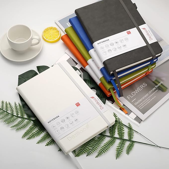 Lined Journal Notebooks with Pen Loop, Hardcover Notebook Journal for Work, 100Gsm Premium Thick Paper with Inner Pocket, Medium 5.7"x8.4", （White, Ruled）