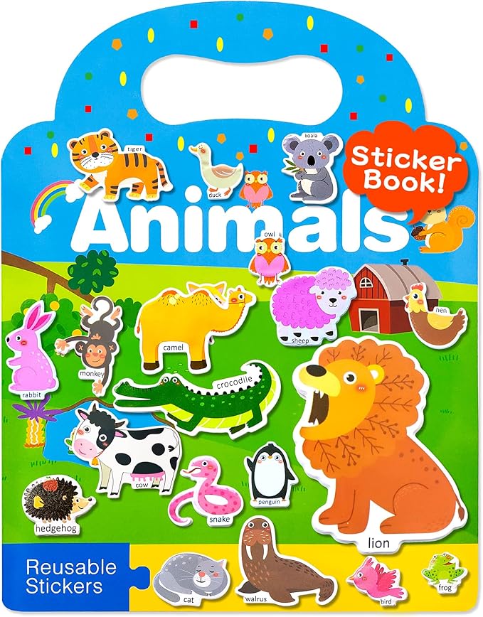 Benresive Reusable Sticker Book for Toddlers, Stickers for Kids, Travel Toys for Arts & Crafts Activities, Birthday Gift for Boys & Girls, Animal Themes