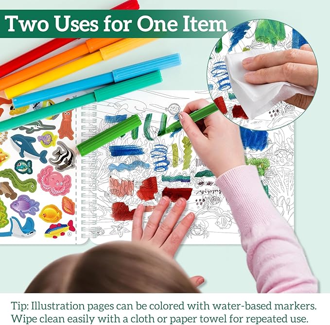 Elfew Search and Find Sticker Book for Kids Ages 3-8, Dinosaur and Ocean Animal Sticker Activity Book for Kids with 20 Theme, Over 400+ Stickers, Toddler Educational Travel Toys