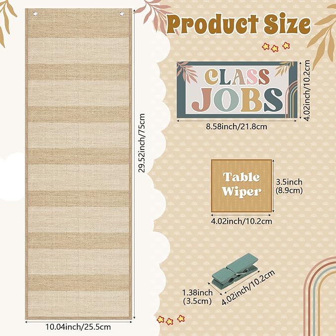 Pasimy Modern Boho Class Jobs Pocket Chart Class Helpers Pocket Chart Classroom Jobs Cards with Clips and Hooks Teacher Helper Bulletin Board Set for Back to School Classroom Teacher Supplies