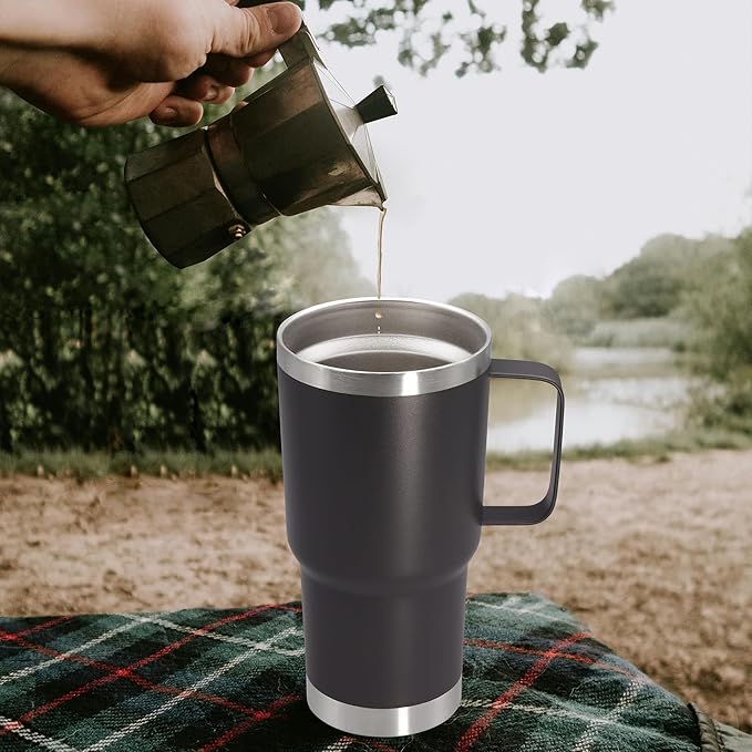 20 oz Tumbler with Handle and Lid, Stainless Steel Tumbler Insulated Travel Coffee Mug, Spill Proof Double Wall Vacuum Tumbler Cup Keep Drink Hot & Cold, Grey, 1 Pack