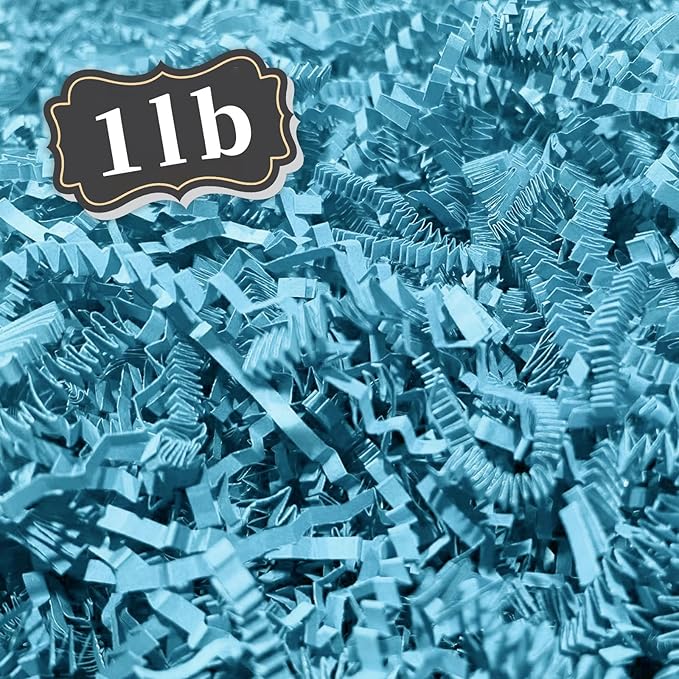 ZEBMOON 1 LB Blue Crinkle Cut Paper Shred Filler Great for Gift Wrapping, Basket Filling, Birthday, Wedding, Halloween, Thanksgiving, Christmas Day, New Year Party Decorations Filling Supplies