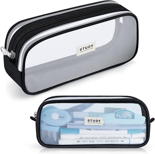 KALIDI Grid Mesh Pencil Case Pouch Large Capacity Pencil Bag with Zipper | Pencil Pouch Black Simple Stationery Bag Aesthetic Pen Bag for School Teen Girl Boy Multi-Purpose Bag for Office Men Women