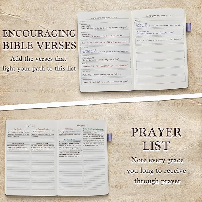 Leather Christian Bible Journal for Women, Prayer Journal for Scripture Study, Daily Devotional, Undated Church Notes Notebook, Jesus Religious Faith Gift for Pastor, Graduation, Baptism, Lavender