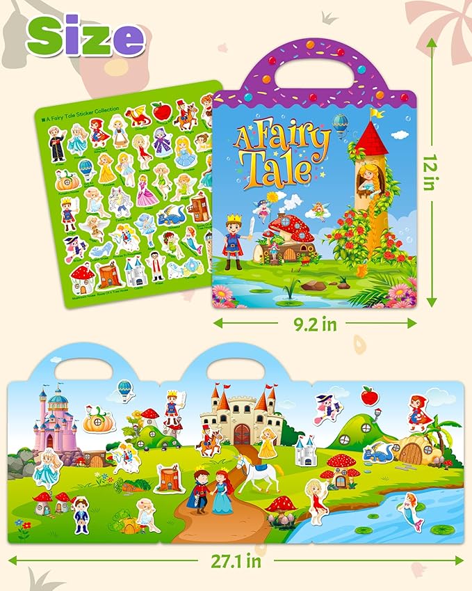 Benresive Reusable Sticker Book for Toddlers, Travel Stickers for Kids, Toddler Crafts Activities Toys, Birthday Gifts for Boys & Girls - Fairy