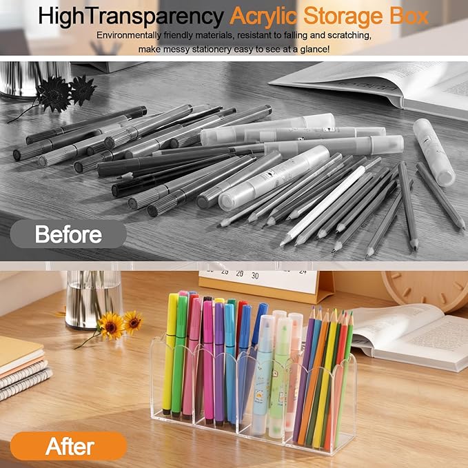 Sabary Scalloped Acrylic Dry Erase Marker Holder Whiteboard Non Slip Coastal Style Pen Holder for Fridge Locker Organizer for Work Locker Desk Accessories Pencil Cup(7.9 x 2.7 x 3.5'')