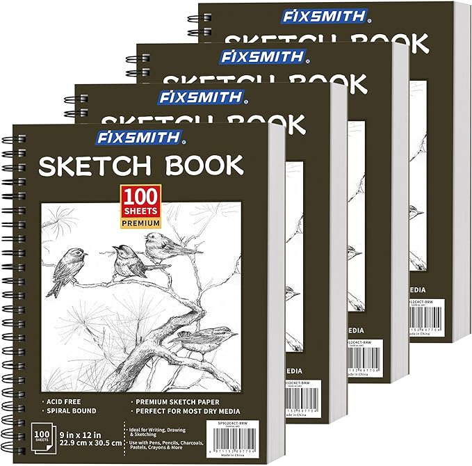 FIXSMITH 9"X12" Brown Sketch Book, 400 Sheets (68 lb/100gsm) Spiral Sketchbook, Acid Free Drawing Paper, Sketch Pad for Beginners,Artists & Professionals, Bright White
