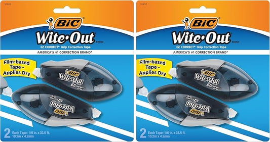 BIC Wite-Out Brand EZ Correct Grip Correction Tape,19.8 Feet,of White Correction Tape,Fast,Clean and Easy to Use Tear-Resistant-Tape Office or School Supplies,2 Count (Pack of 2)
