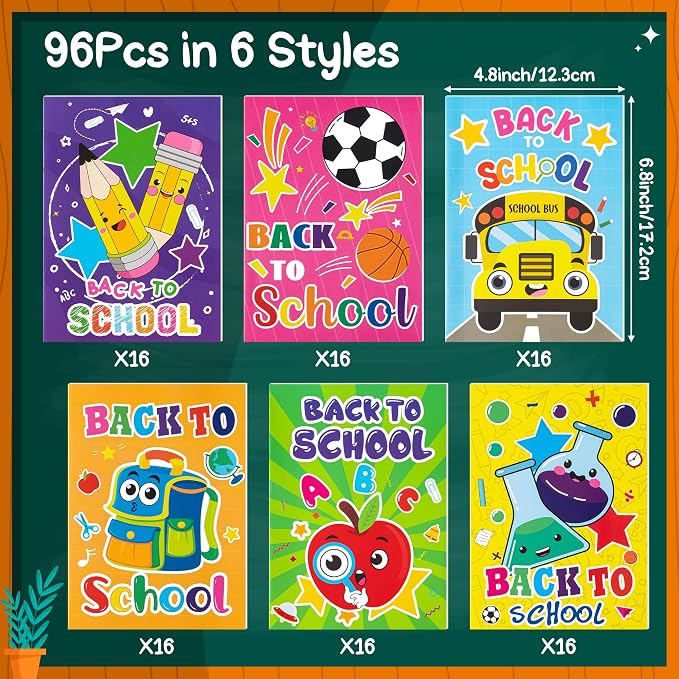 Dvbonike 96Pcs Back to School Coloring Books - First Day of School DIY Color-in Pages Pencil Schoolbag Cute Patterns Drawing Booklet Classroom Reward Art Activity Gifts Party Favors Supplies