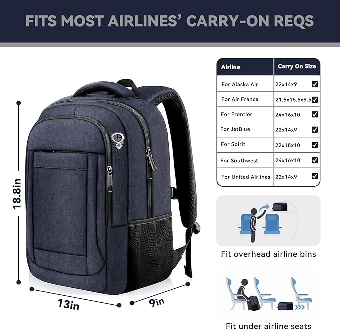 AREYTECO Laptop Backpack, 17 Inch Travel Backpack Airline Approved, Business Anti Theft Slim Sturdy Work Computer College High School Backpack Bag Fits 17.3 Inch Notebook for Men Women, Blue