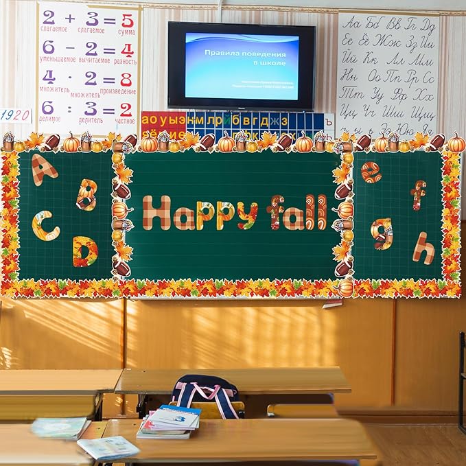 221 Pcs Fall Thanksgiving Bulletin Board Letters Round Alphabet Number Punctuation Symbol Combo Letter Cutouts Autumn Classroom Decoration for Thanksgiving Fall School Chalkboard Poster Board