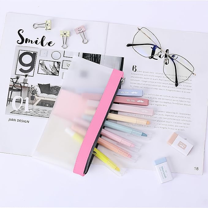 Mr. Pen- Clear Pencil Pouch, 8.50"x4.25", 6 Pack, Durable TPU Material, Medium Water-Resistant Pencil Bags with Smooth Zipper, Multipurpose Clear Pouch for Stationery, School, Office, Travel Supplies