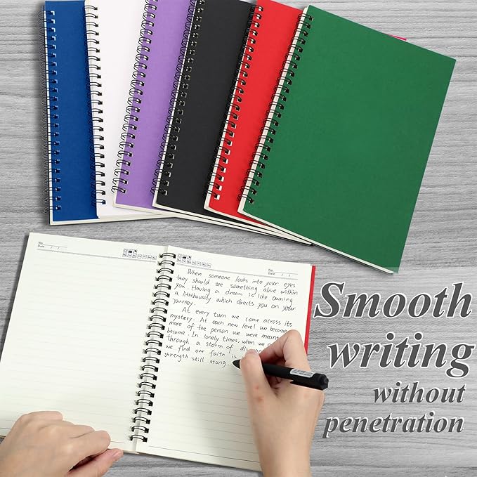 Leelosp 12 Pcs Small Spiral Notebook Lined Spiral Journal College Ruled Notebook Wire Bound Kraft Cover, 120 Pages for Work (Purple,White,Blue,Green,Red and Black,5.5 x 8.3 Inch)