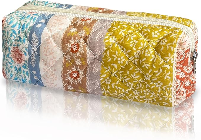 Pencil Pouch Cute Pencil Case Office Storage Bag Holder Box Organizer Aesthetic Bow Flower Pattern Makeup Pouch Cosmetic Bag for Women Girls (CLASSIC)