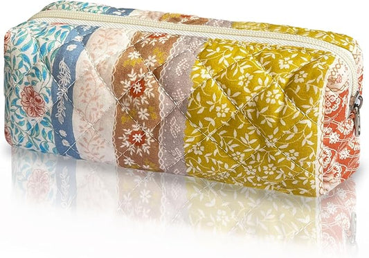 Pencil Pouch Cute Pencil Case Office Storage Bag Holder Box Organizer Aesthetic Bow Flower Pattern Makeup Pouch Cosmetic Bag for Women Girls (CLASSIC)